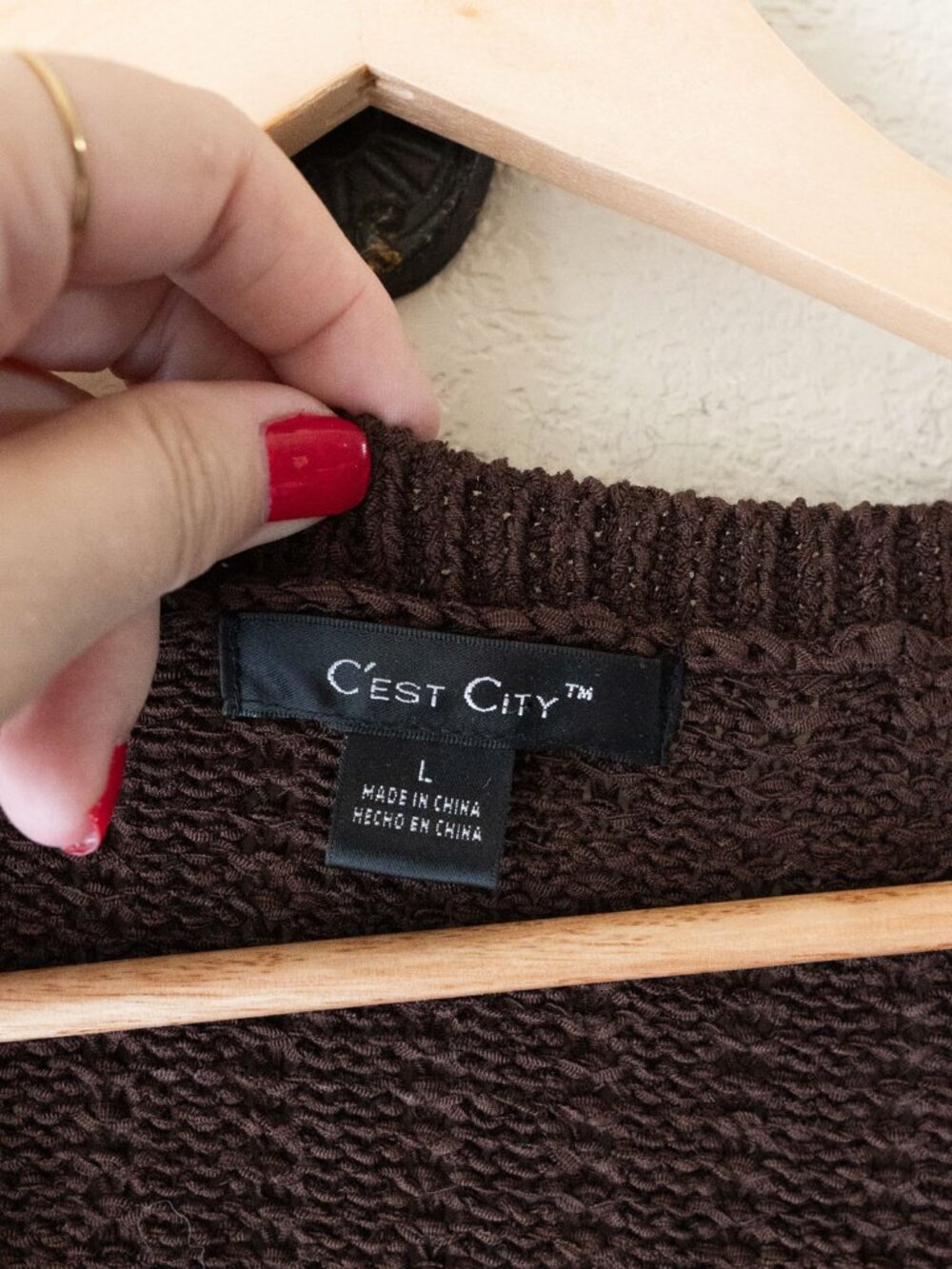 C'est City Cardigan Womens L Chocolate Brown Ruffle Knit Short Sleeve Boho Y2K - Picture 3 of 14